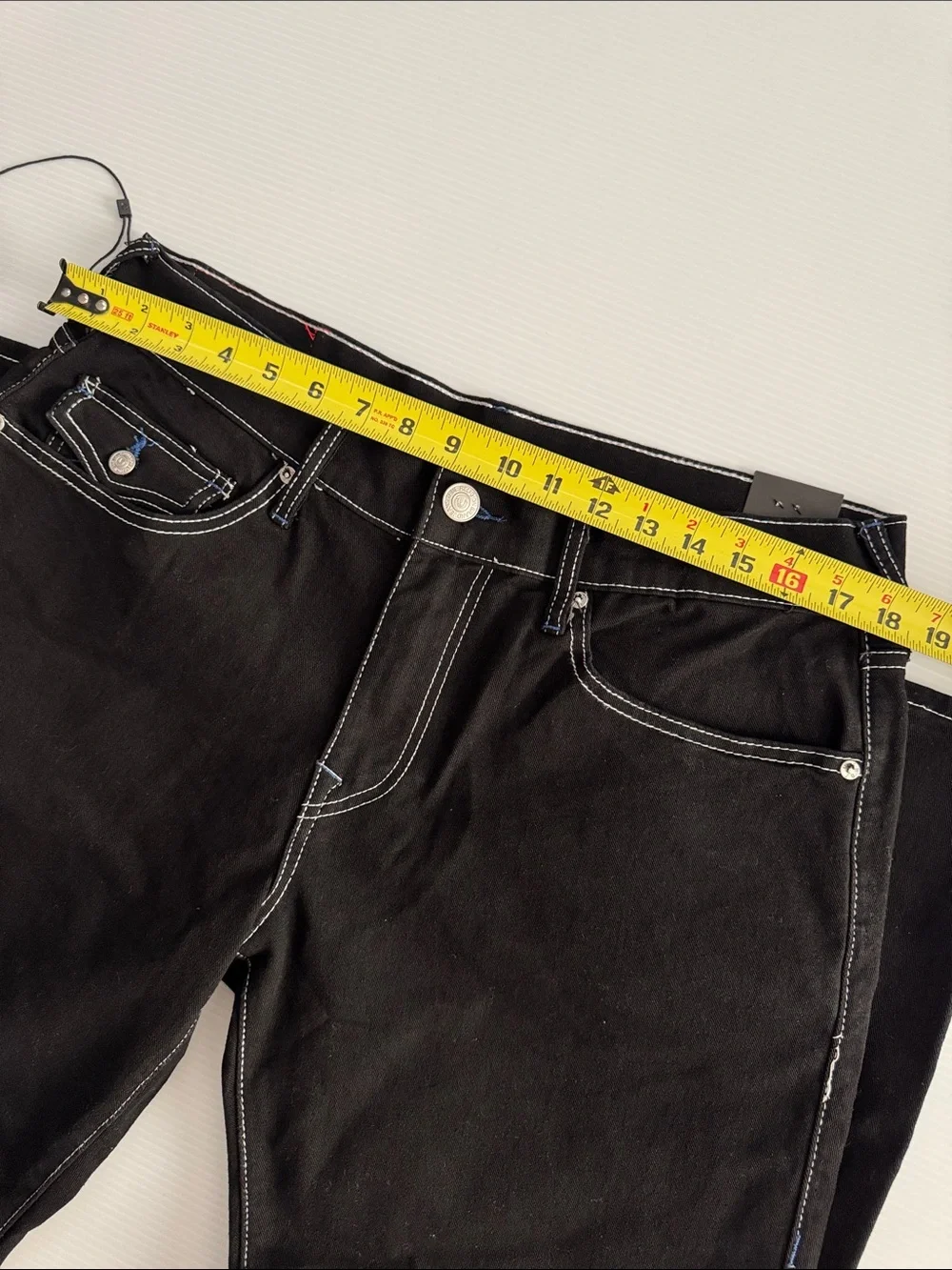 True Religion Men’s Black Straight Jeans with Contrast Stitching